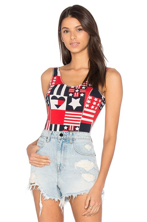 Hilfiger Collection Track & Field Printed Bodysuit in Mars Red & Multi ...