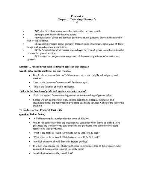 Elements of economics - Economics Chapter 1: Twelve Key Elements 7- 12 Profits direct businesses ...