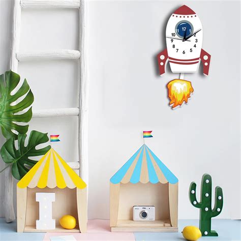 ⚡️Buy Silent Quartz PVC Cartoon Swinging Pendulum Wall Clock Battery ...