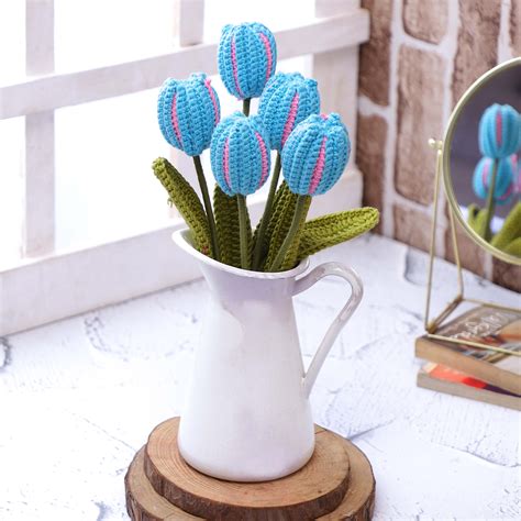 Tulip Treasures - Handcrafted Crochet Flowers - Blue/Pink – Magic Needles