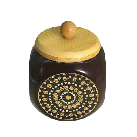 Lemon Tree 1000ml Brown Ceramic Storage Jar with Wooden Airtight Lid ...