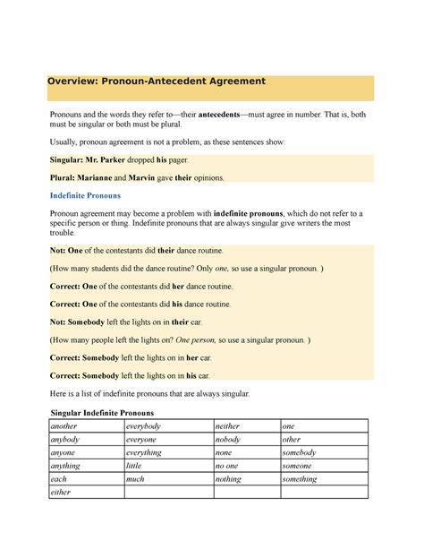 Overview Pronoun-Antecedent Agreement - Overview: Pronoun-Antecedent ...