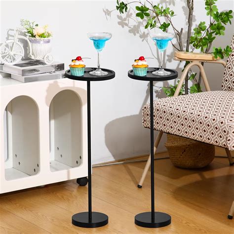 Amazon.com: 2 Pack Metal Wooden Drink Table Small Martini Cocktail ...