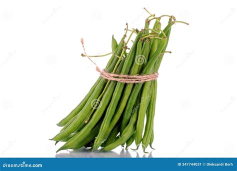 Green String Beans with Kitchen Utensils, Close-up, Isolated on White ...