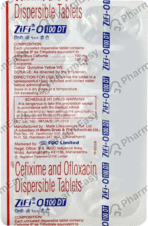 Zifi O Dt 100mg Strip Of 10 Tablets: Uses, Side Effects, Price & Dosage ...