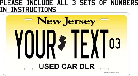 Custom New Jersey USED CAR DLR License Plate -Personalized Novelty ...