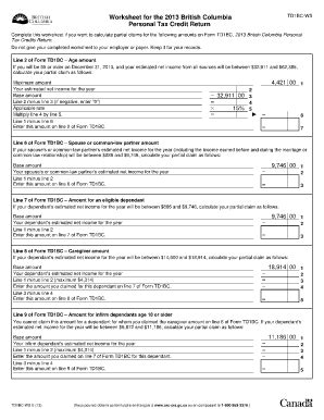 Fillable Online cra-arc gc td1bc 2013 form Fax Email Print - pdfFiller
