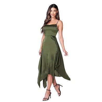 Women's bebe Satin Shark Bite Hem Bow Back Dress