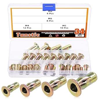 Tanstic 34Pcs Multi-Grip Rivet Nut Kit with Storage Case, M4 M5 M6 M8 ...
