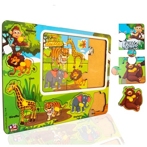 BuGBee Wooden Puzzle Games for Kids Wild Jungle Animals Puzzle Toys for ...