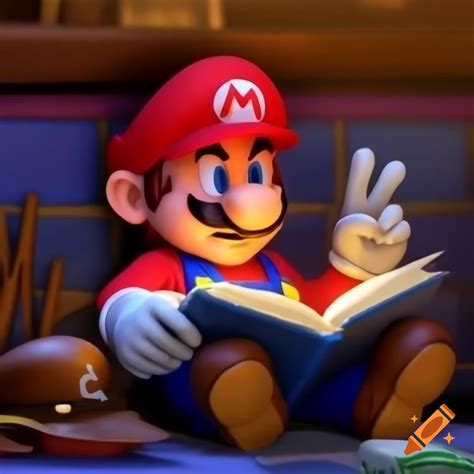Mario character reading war and peace book on Craiyon