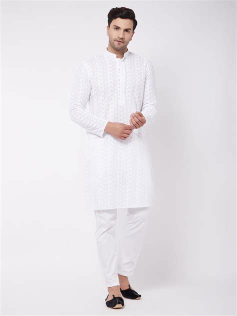 Men Chikankari Kurta Pant Set in White | VASTRAMAY – vastramay