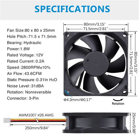 GDSTIME Ventilador de CPU de 3.150 in y 3.1 in, 3.150 in x 0.984 in DC ...