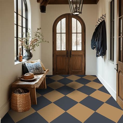 Quadrostyle Checkerboard in Old Gold and Navy Vinyl Floor Stickers ...