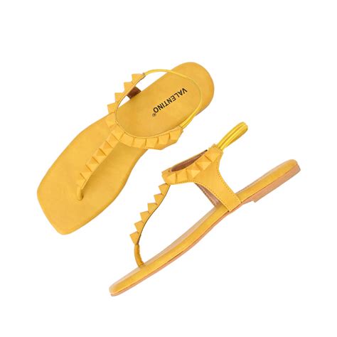 Women Yellow T-Strap Low-Heeled Sandals (W-SHI-115-YELLOW) – VALENTINO