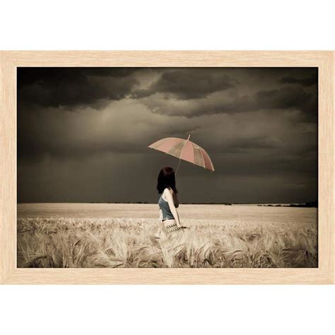ArtzFolio Girl with Umbrella at Field in Retro Style Canvas Painting ...