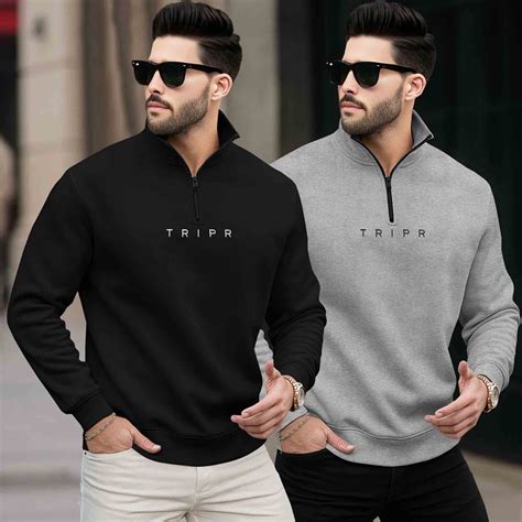 (Pack of 2) Mens Plain High Neck Sweatshirts / Multicolor – TRIPR