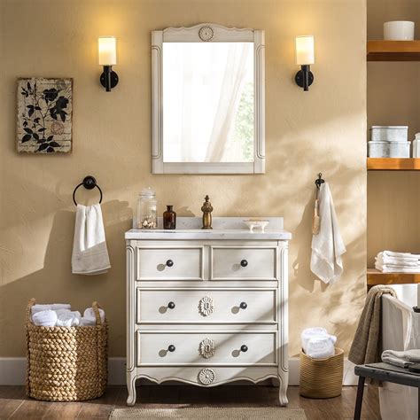 American Style Bathroom Cabinet with Mirror Floor-Standing Solid Wood ...