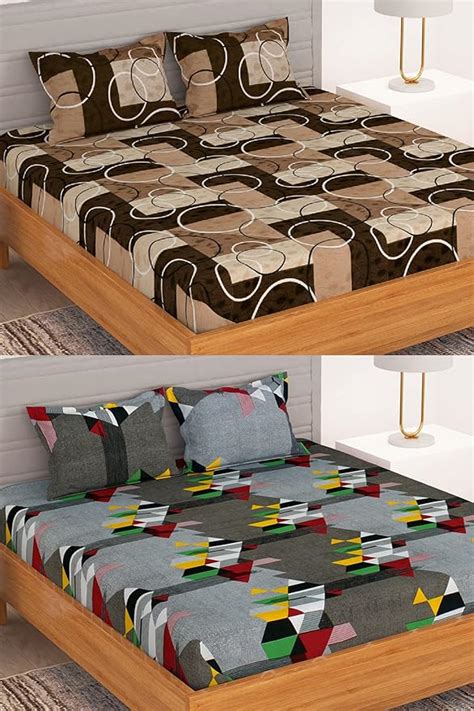 BEDSPUN Bedsheet for Double Bed Set of 2 Microfiber Bedsheet with 4 ...