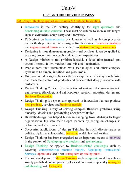 Design Thinking FOR Business & Strategy - Unit-V DESIGN THINKING IN ...