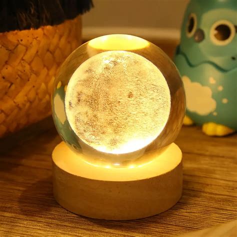 Moon 3D Crystal Ball Lamp with Base for Bedroom | DeoDap