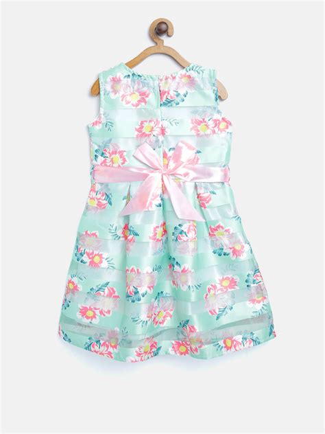 Girls Aqua Green Sheer Stripe Floral Dress – Stylestone