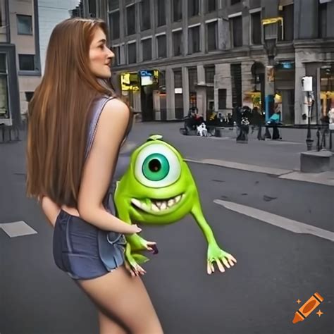 Mike Wazowski walking with a girl on Craiyon