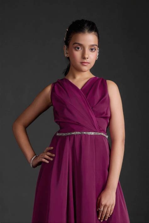 Wine Satin Evening Gown with Pleated Overlap Bodice For Girls – Lagorii ...