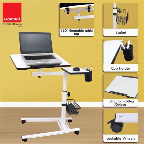 Isomars Metal 360° Rotatable Table Laptop Table Study Desk, Caster Loc