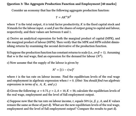 Solved Question 3: The Aggregate Production Function and | Chegg.com
