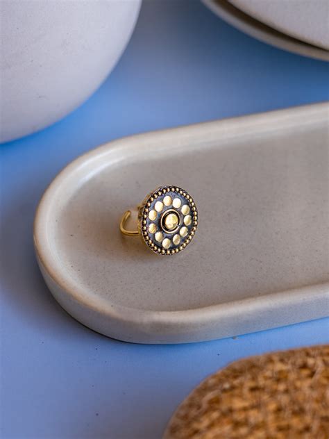 Golden Eclipse â€“ Mosaic Muse Brass Adjustable Ring(Anti Tarnish)