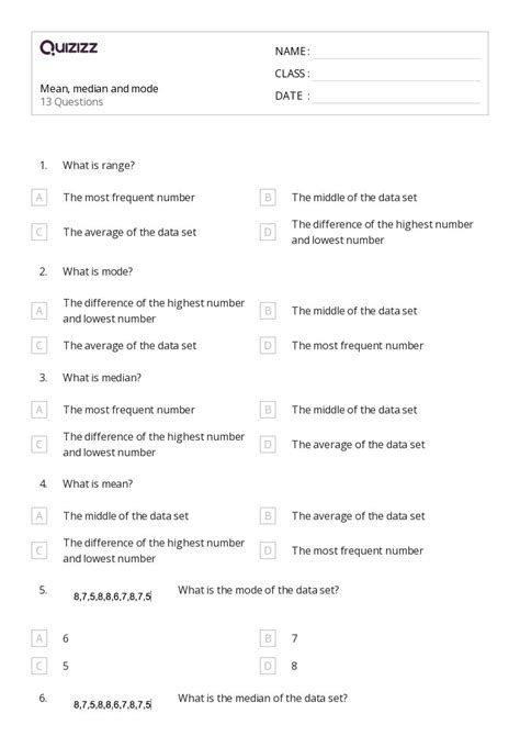 50+ Mean, Median, and Mode worksheets for 3rd Class on Quizizz | Free ...