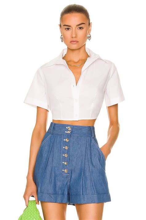 MATTHEW BRUCH Cropped Tie Back Button Up Top in White | FWRD