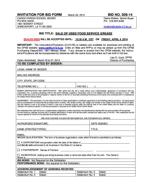 Fillable Online INVITATION FOR BID FORM BID NO. 20S-14 - Caddo Parish ...