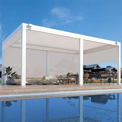 Outdoor Louvered Pergola with Adjustable Aluminum Rainproof Roof and ...