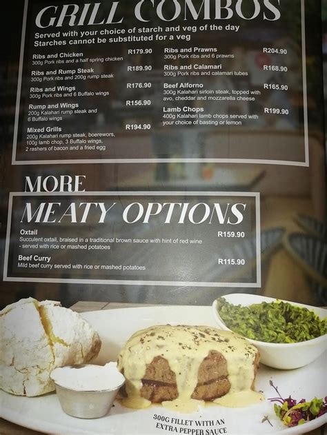 Menu at Parrots clearwater restaurant, Roodepoort