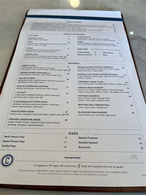 Menu at CORSAIR kitchen & bar, Aventura