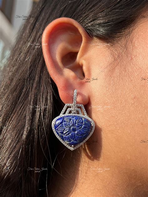 Buy 925 Silver Lapis Lotus Earrings Online in India | Fine Silver Jewels