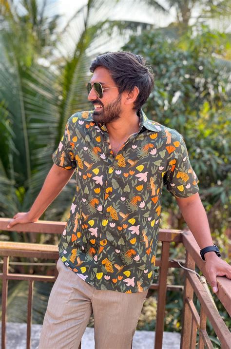 Tropical jungle print cotton shirt for men | Siesta o'Clock