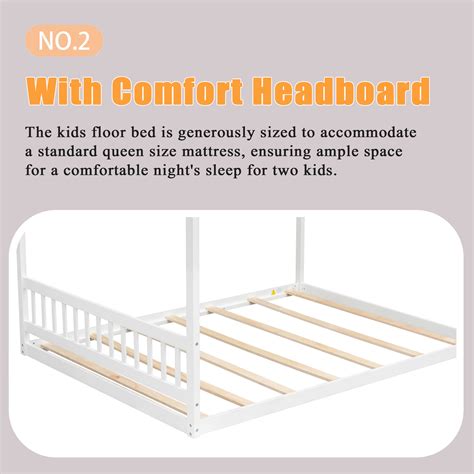 Bellemave Queen House Bed, Montessori Toddler Frame, Wood Floor Beds ...
