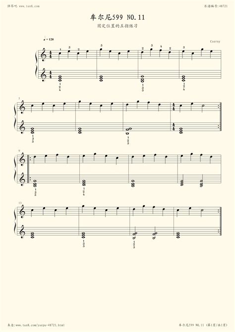 《车尔尼599 NO.11,钢琴谱》车尔尼（五线谱 钢琴曲 指法）-弹吧|蛐蛐钢琴网