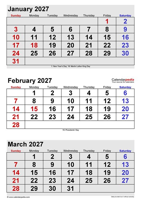 February 2027 Calendar | Templates for PDF, Excel and Word