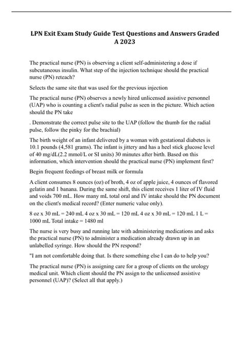 LPN Exit Exam Study Guide Test Questions and Answers Graded A 2023 ...