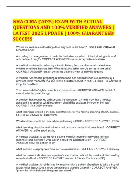 NHA CCMA (2025) EXAM WITH ACTUAL QUESTIONS AND 100% VERIFIED ANSWERS ...