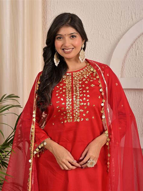 Sequence hand work Red sharara set with organza dupatta – Pristinetints