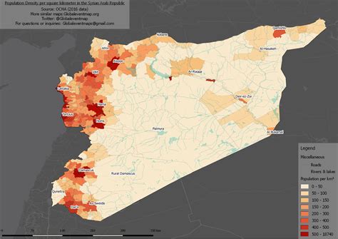 Map of the population density in the Syrian Arab Republic [1753x1240] [OC] : dataisbeautiful