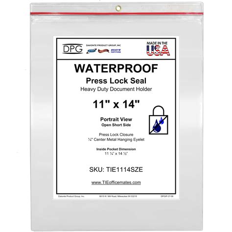 11" x 14" Heavy Duty Resealable Waterproof Document Holder w/ Brass ...