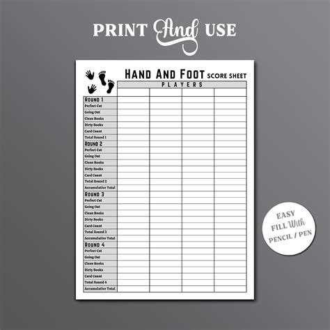 Hand and Foot Score Sheets, Hand and Foot Card Game Score Sheets ...