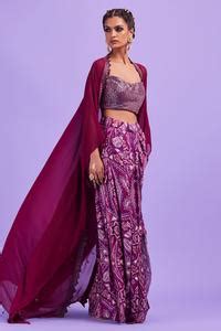 Buy Purple Bottom Georgette, Lining Shantoon, Top Printed Dhoti Skirt ...