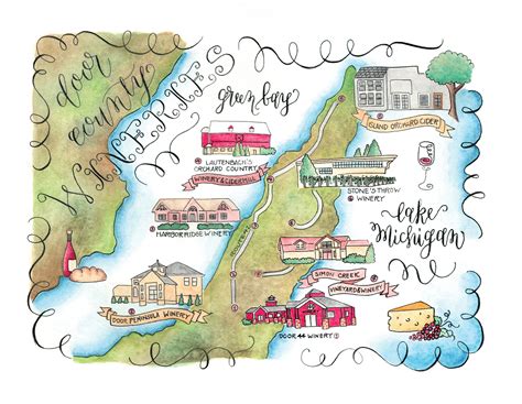 Door County Wineries Illustrated Watercolor Map - Etsy